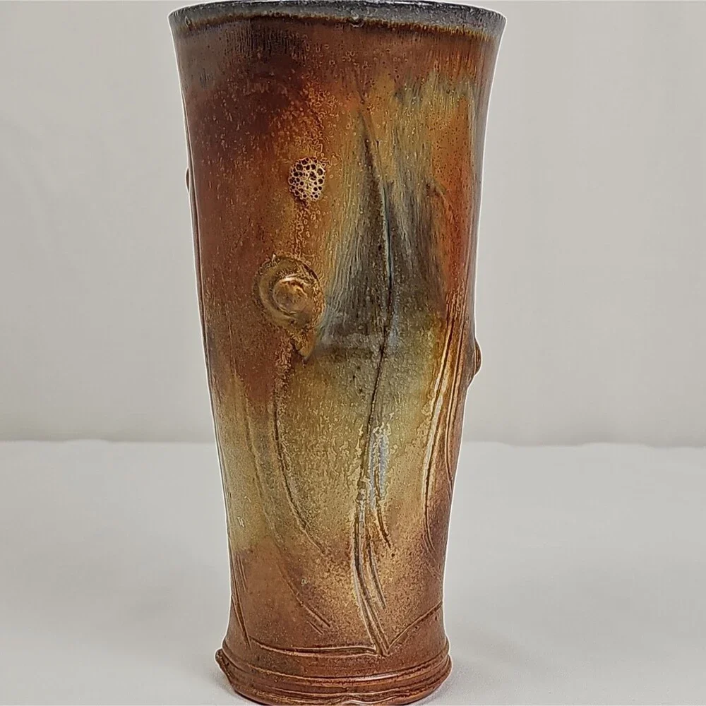 Aaron Ashcraft Studio Art Pottery Tree Knot Tumbler Sandstone Glaze Signed
